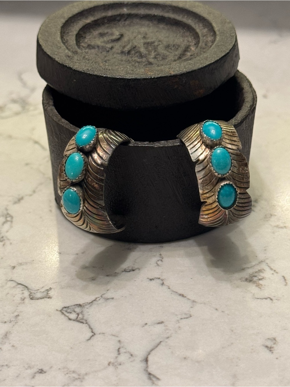 Vintage Sterling Silver Turquoise-Color Half Hoop Earrings